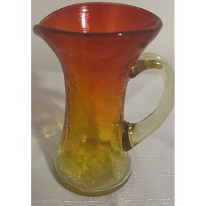 Crackle Glass Mini Pitcher  Amberina ‎ RAINBOW PILGRIM ? Vintage Creamer MCM EUC